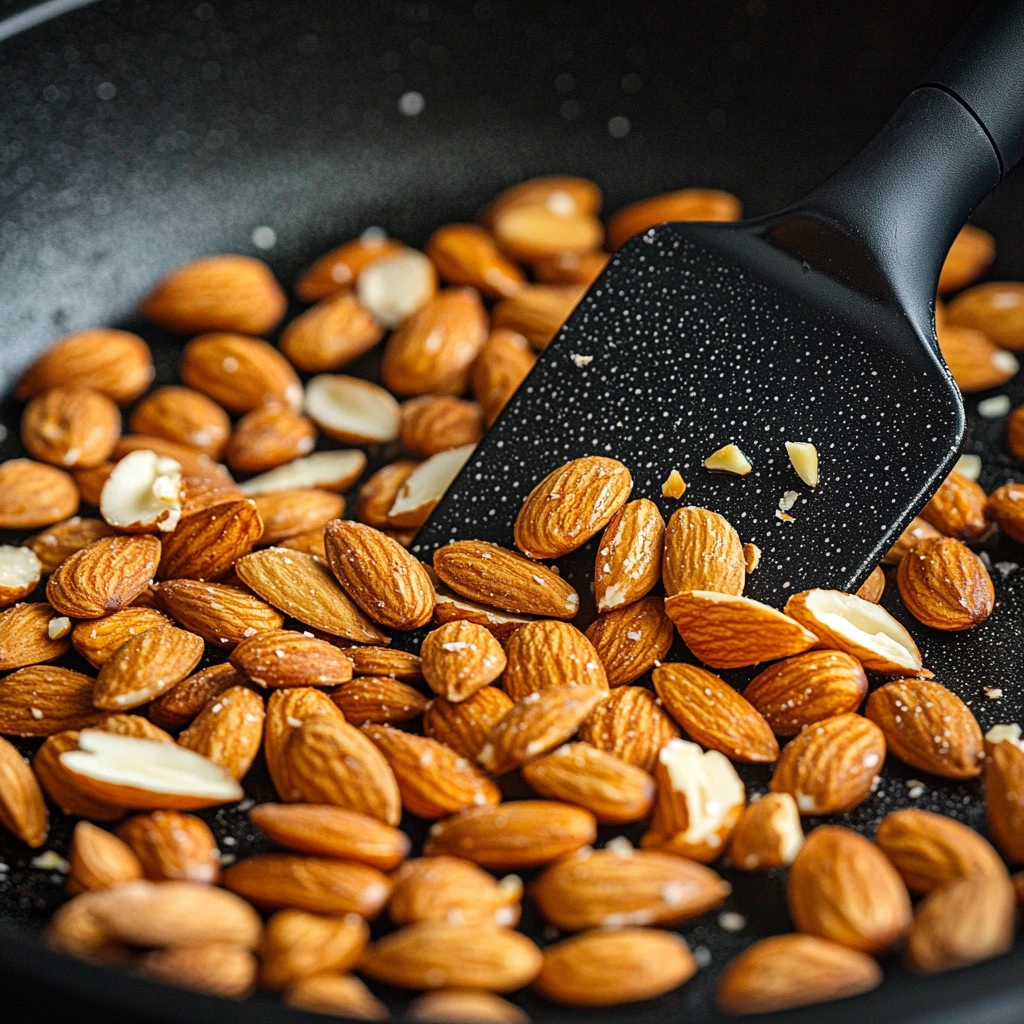 Toasting chopped almonds for Asian sauce