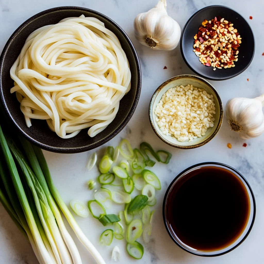 Vegan garlic udon noodles ingredients