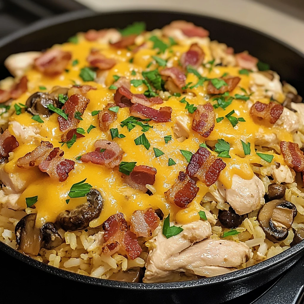 Cheesy Bacon Chicken Mushroom Rice Skillet 30 Minutes Easy Delicious