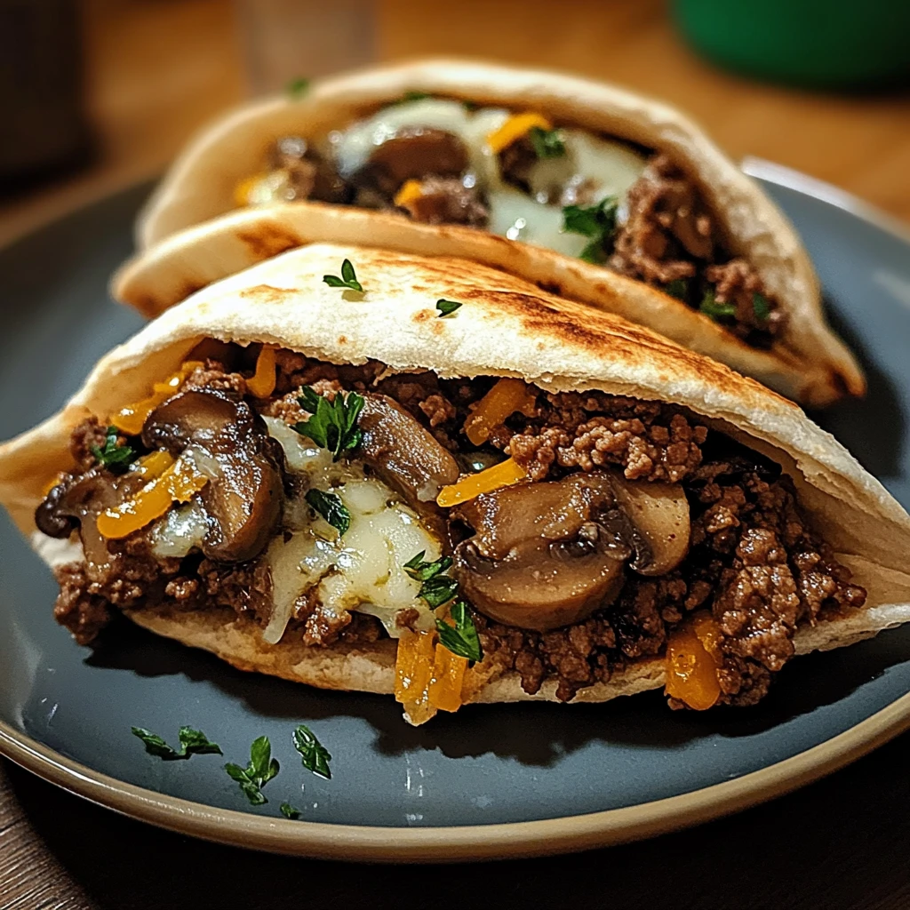 Cheesy Beef and Mushroom Pita Pockets 30 Minutes Easy Delicious