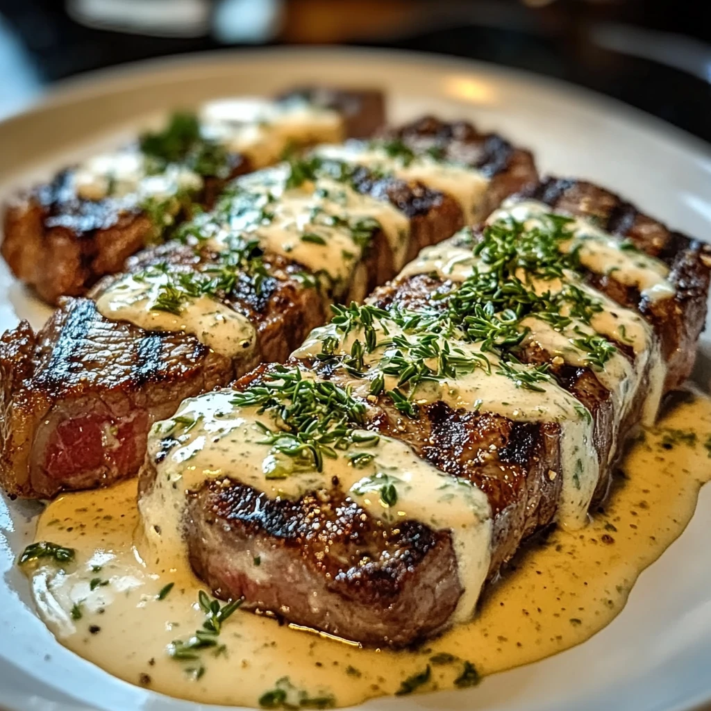 Creamy Garlic Sauce Over Perfectly Grilled Steak - 5 Steps Perfect Delicious