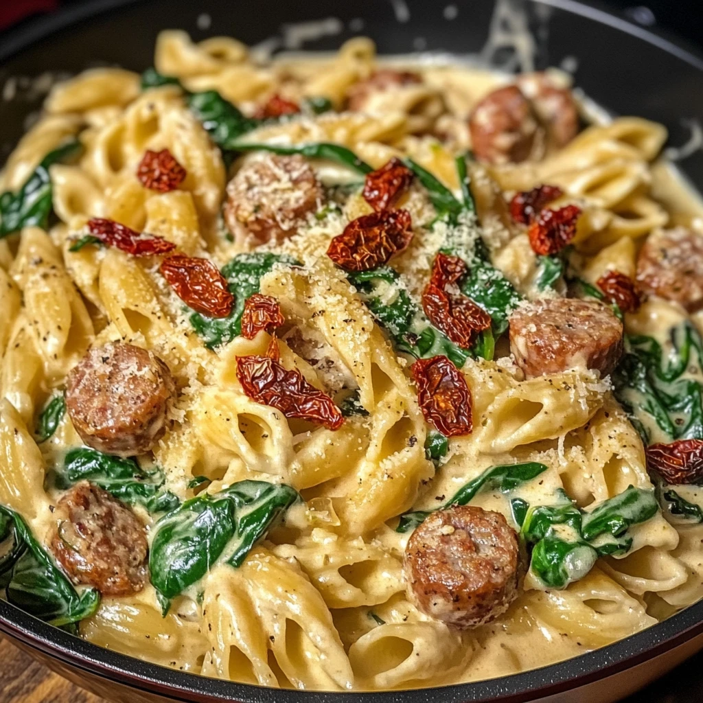Creamy Spinach and Sun Dried Tomato Turkey Sausage Pasta 30 Minutes Ultimate Delicious