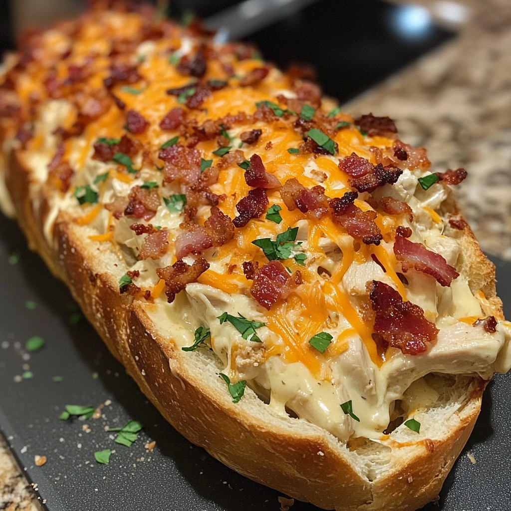 Crispy Bacon Cheddar Chicken Alfredo Stuffed Bread 30 Minutes Amazing
