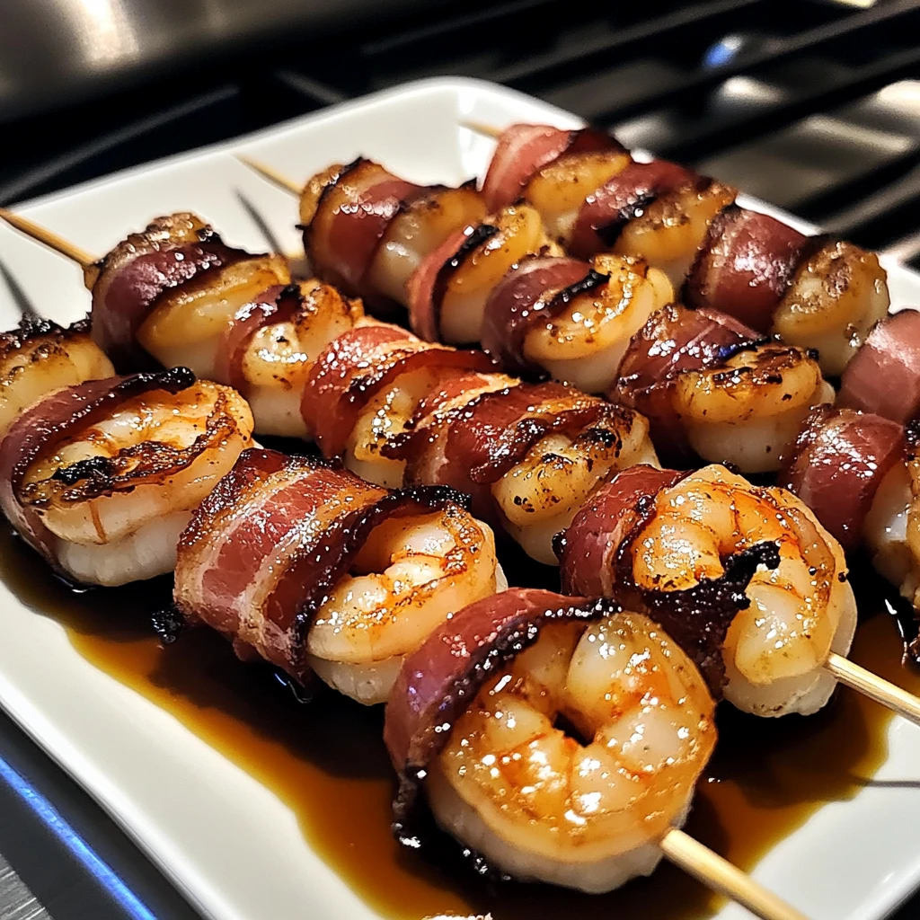 Maple Bourbon Bacon Wrapped Shrimp Skewers 4 Servings Ultimate Delicious