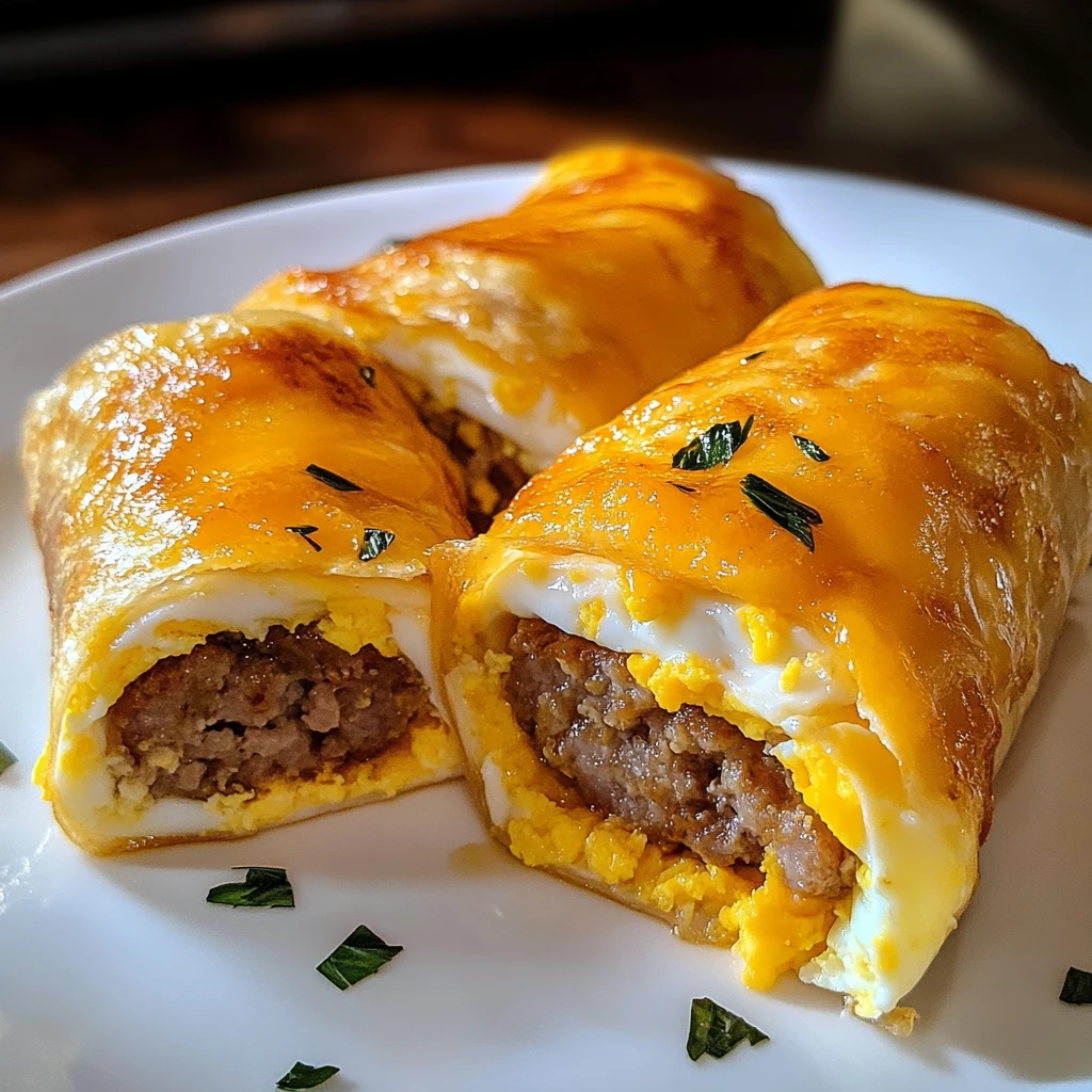 Sausage Egg Cheddar Roll-Ups 6 Ingredients Easy Delicious