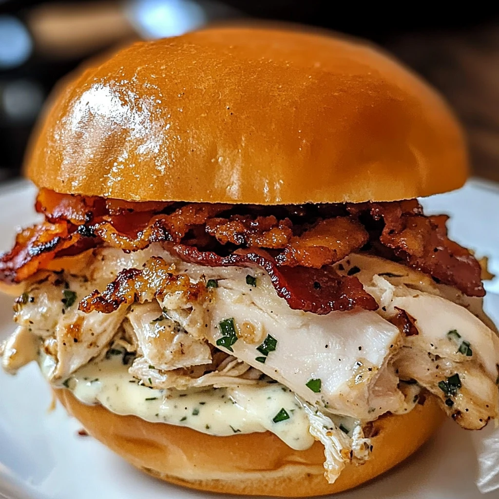 Slow Cooker Chicken Bacon Ranch Sandwiches 4 Servings Easy Delicious