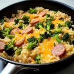 Cheesy Kielbasa Rice and Broccoli Skillet 30 Minutes Easy Delicious