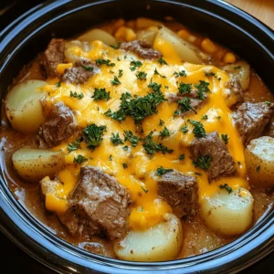 Slow Cooker Steak and Cheddar Potato Casserole: 7 Ingredients Easy Delicious