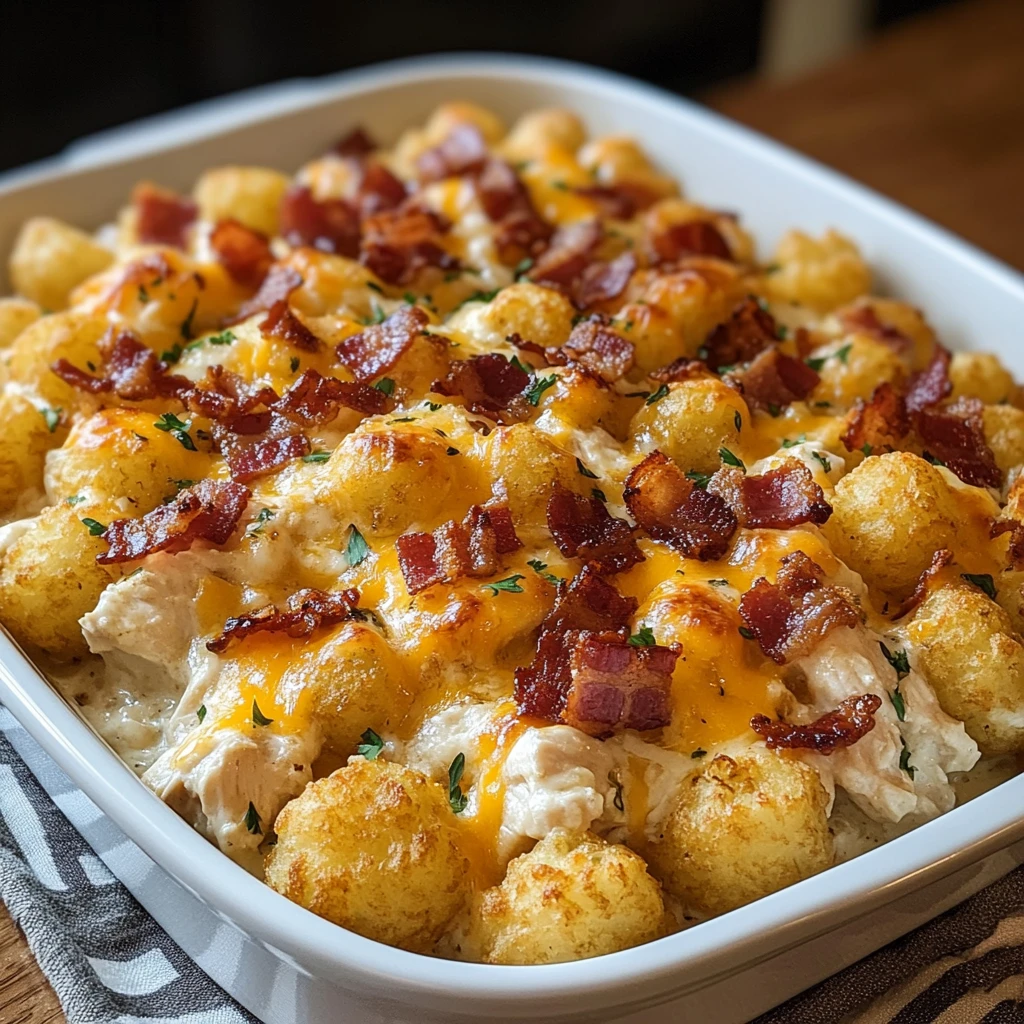 Chicken Bacon Ranch Tater Tot Casserole 30 Minutes Easy Delicious