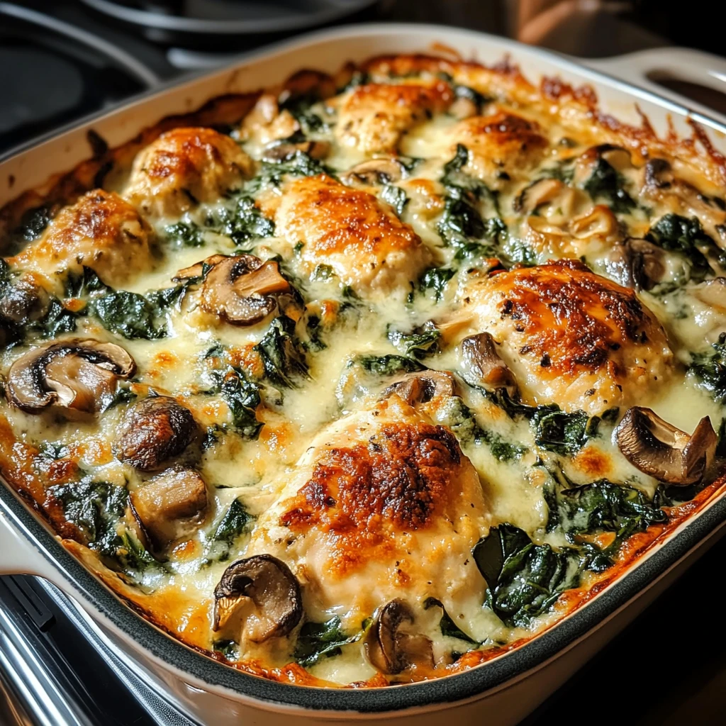 Creamy Chicken, Spinach & Mushroom Bake 30 Minutes Easy Delicious