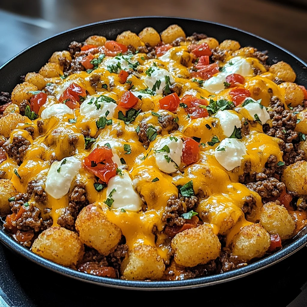 One-Pan Cheeseburger Tater Tot Pasta 30 Minutes Easy Delicious