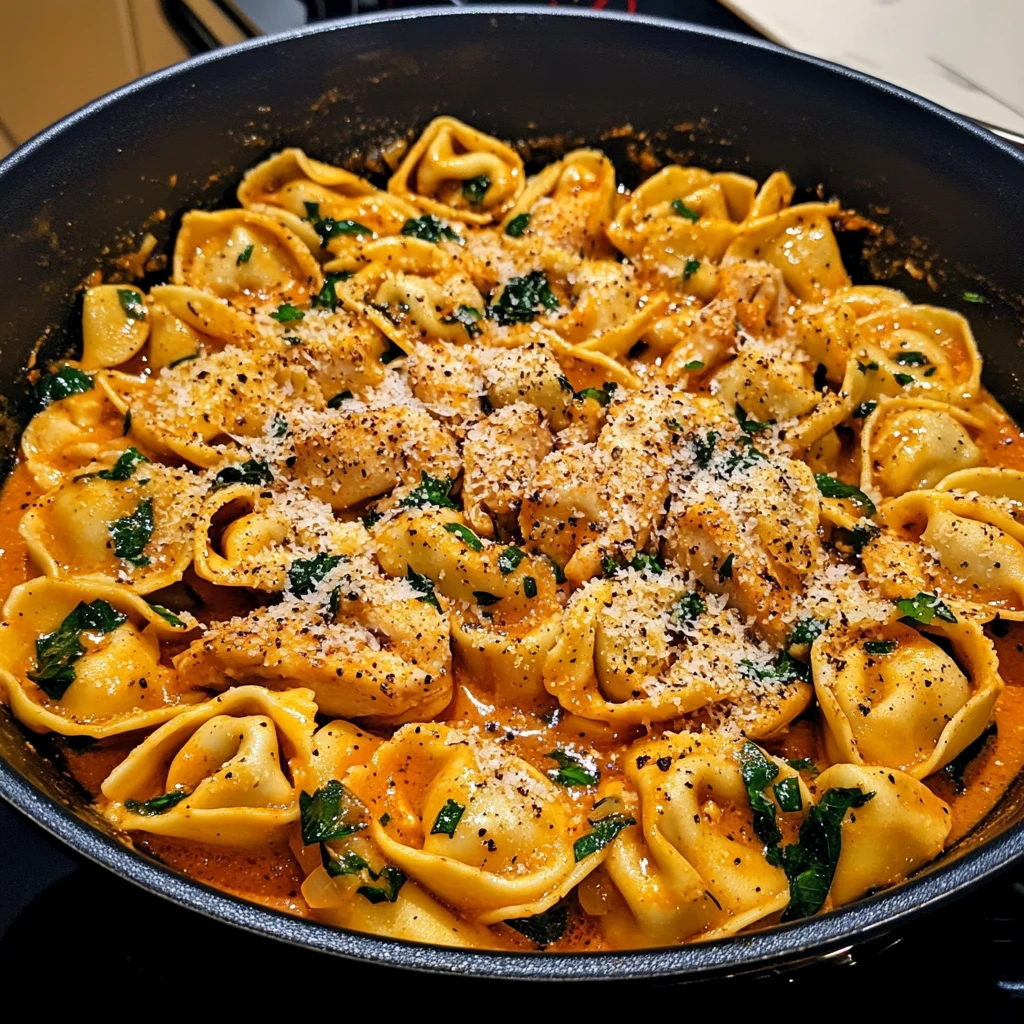 One-Pot Spicy Garlic Butter Chicken Tortellini - 30 Minutes