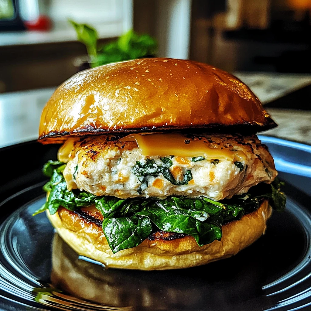 White Cheddar and Spinach Chicken Burgers 4 Servings Easy Delicious