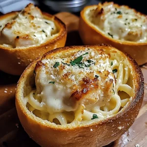 Chicken Alfredo Garlic Bread Bowls 4 Servings Ultimate Delicious