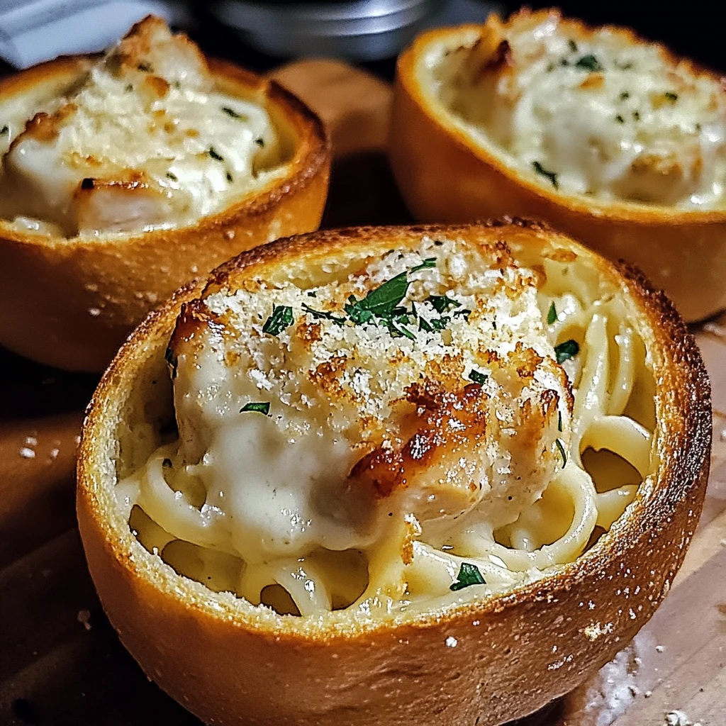 Chicken Alfredo Garlic Bread Bowls 4 Servings Ultimate Delicious