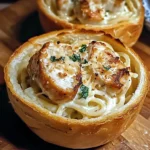 Chicken Alfredo Garlic Bread Bowls 4 Servings Ultimate Delicious