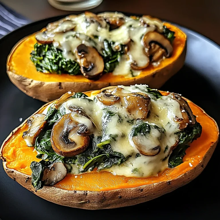 Creamy Mushroom and Spinach Stuffed Sweet Potatoes 4 Servings Ultimate Delicious