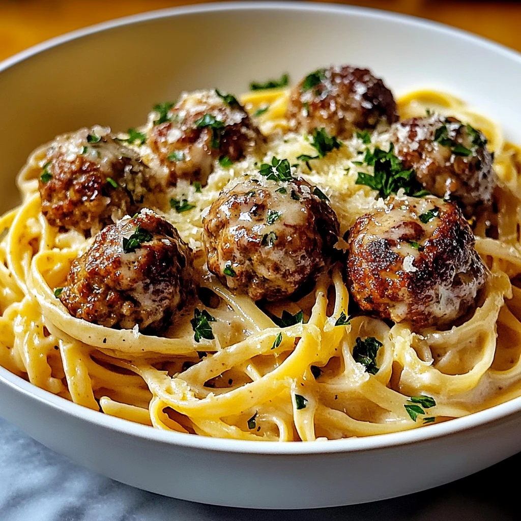Garlic Butter Meatballs with Creamy Linguine Delight