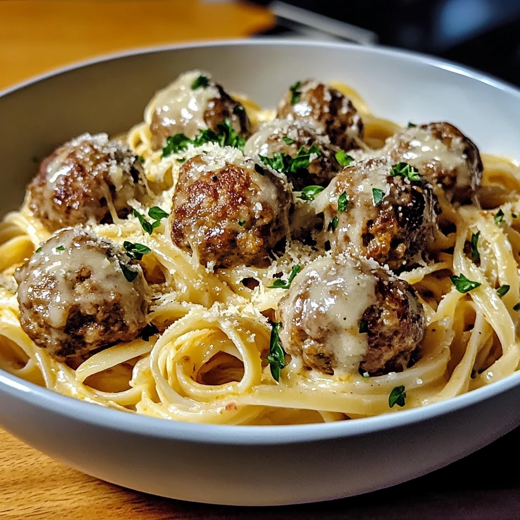 Garlic Butter Meatballs with Creamy Linguine Delight