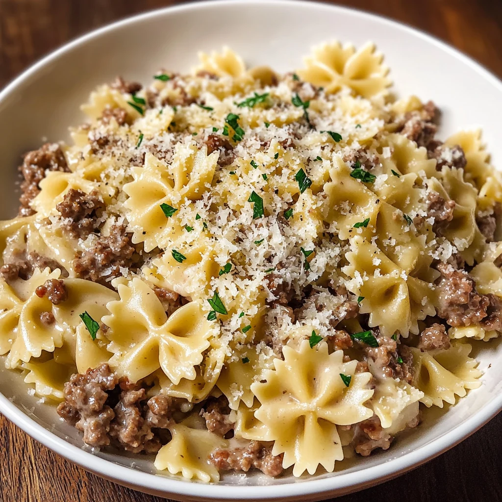 Garlic Parmesan Bowtie Pasta with Creamy Beef 30 Minutes Ultimate Delicious