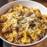 Garlic Parmesan Bowtie Pasta with Creamy Beef 30 Minutes Ultimate Delicious
