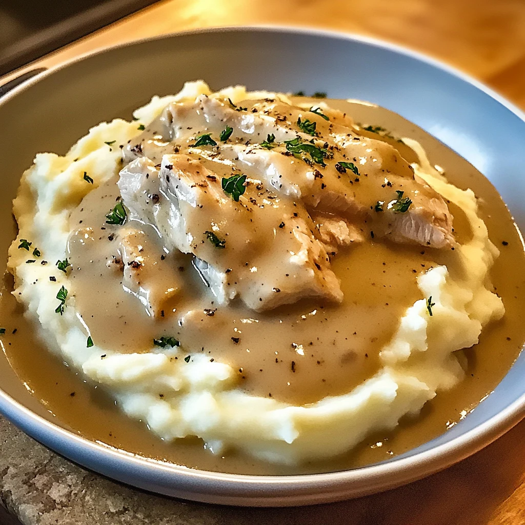 Creamy Chicken Gravy over Mashed Potatoes 4 Ingredients Perfectly Delicious