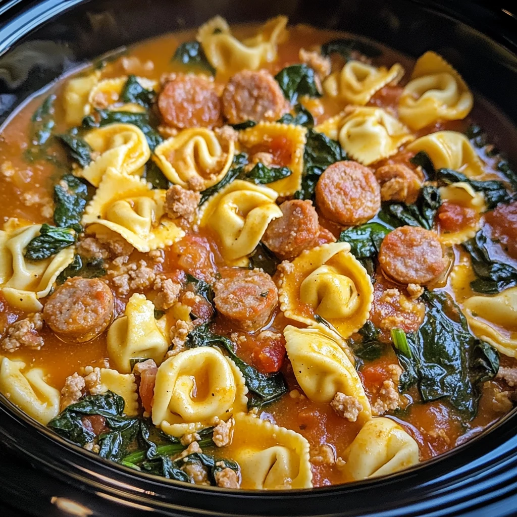 Crockpot Cheese Tortellini and Sausage 4 Ingredients Awesome Delicious