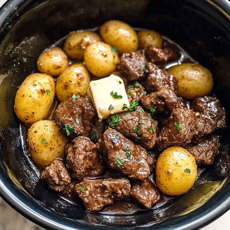 Slow Cooker Garlic Butter Beef Bites & Potatoes: 7 Ingredients Easy Delicious