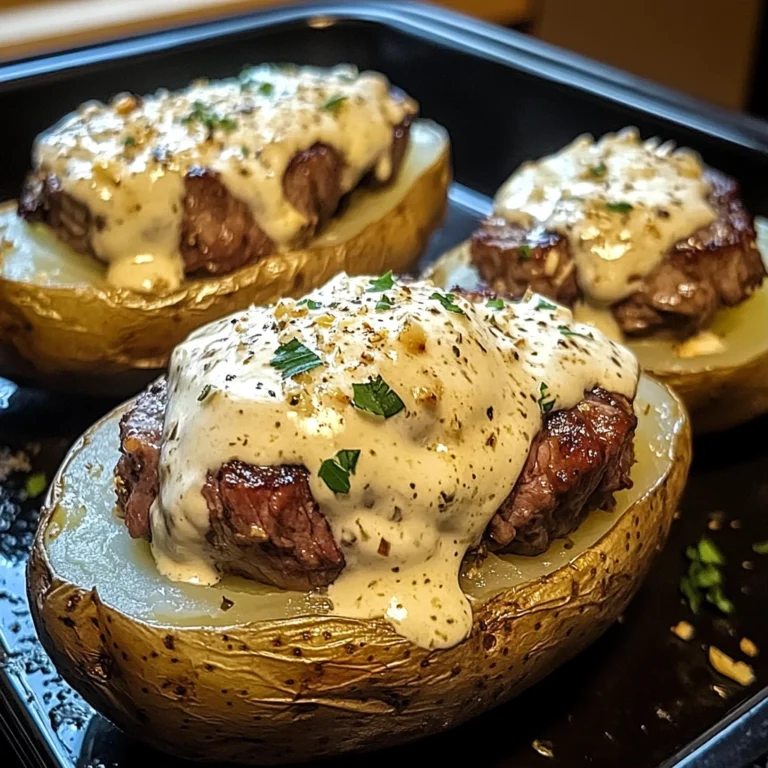 Steak-Stuffed Baked Potatoes with Parmesan Cream Sauce