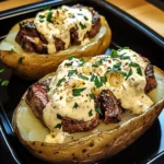 Steak-Stuffed Baked Potatoes with Parmesan Cream Sauce