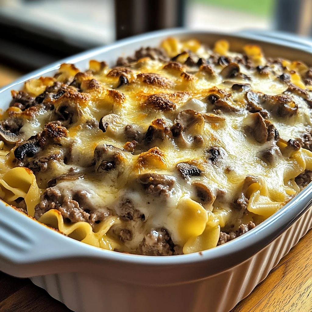 Creamy Mushroom Swiss Burger Casserole 30 Minutes Ultimate Delicious