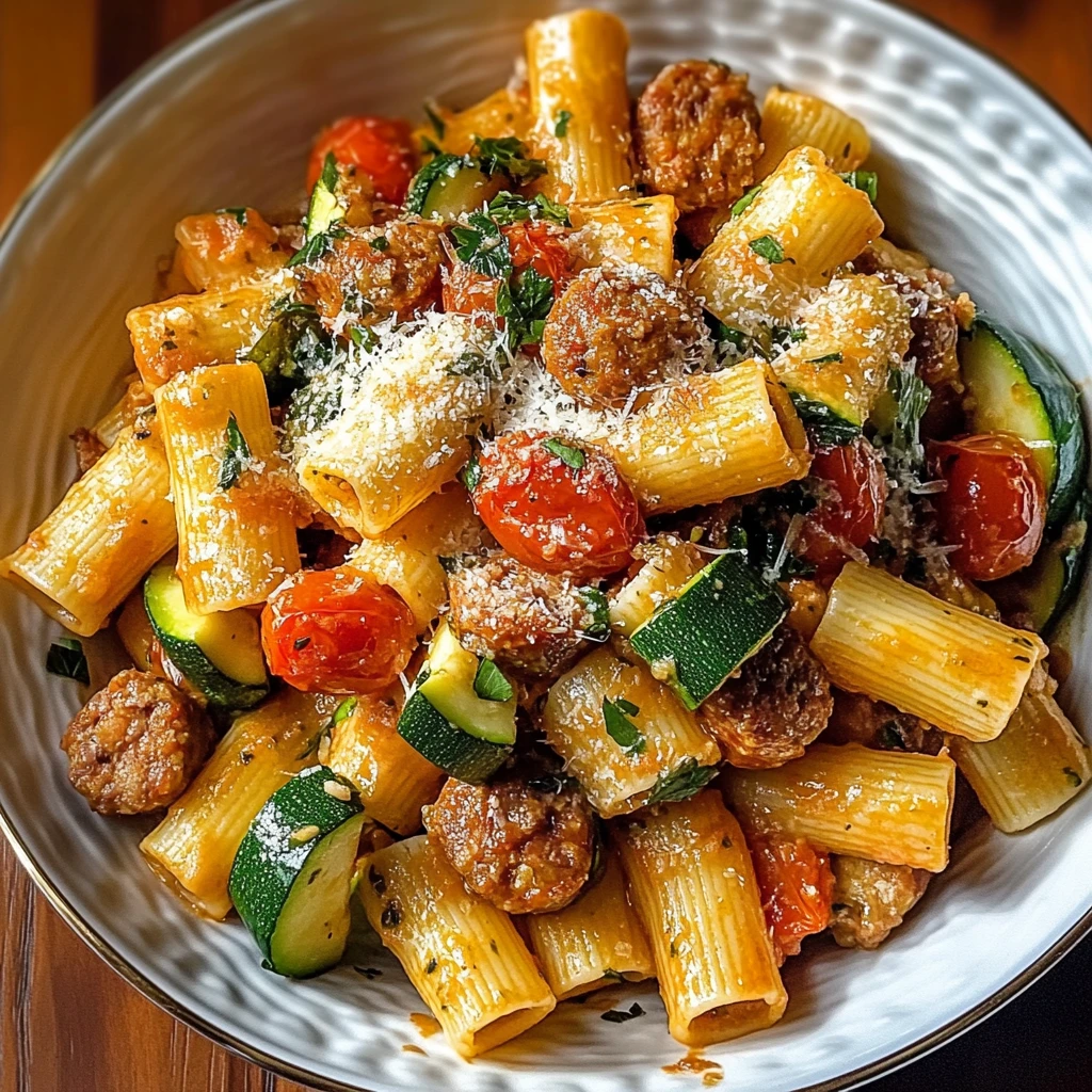 Rigatoni with Sausage, Tomatoes, and Zucchini in 30 Minutes