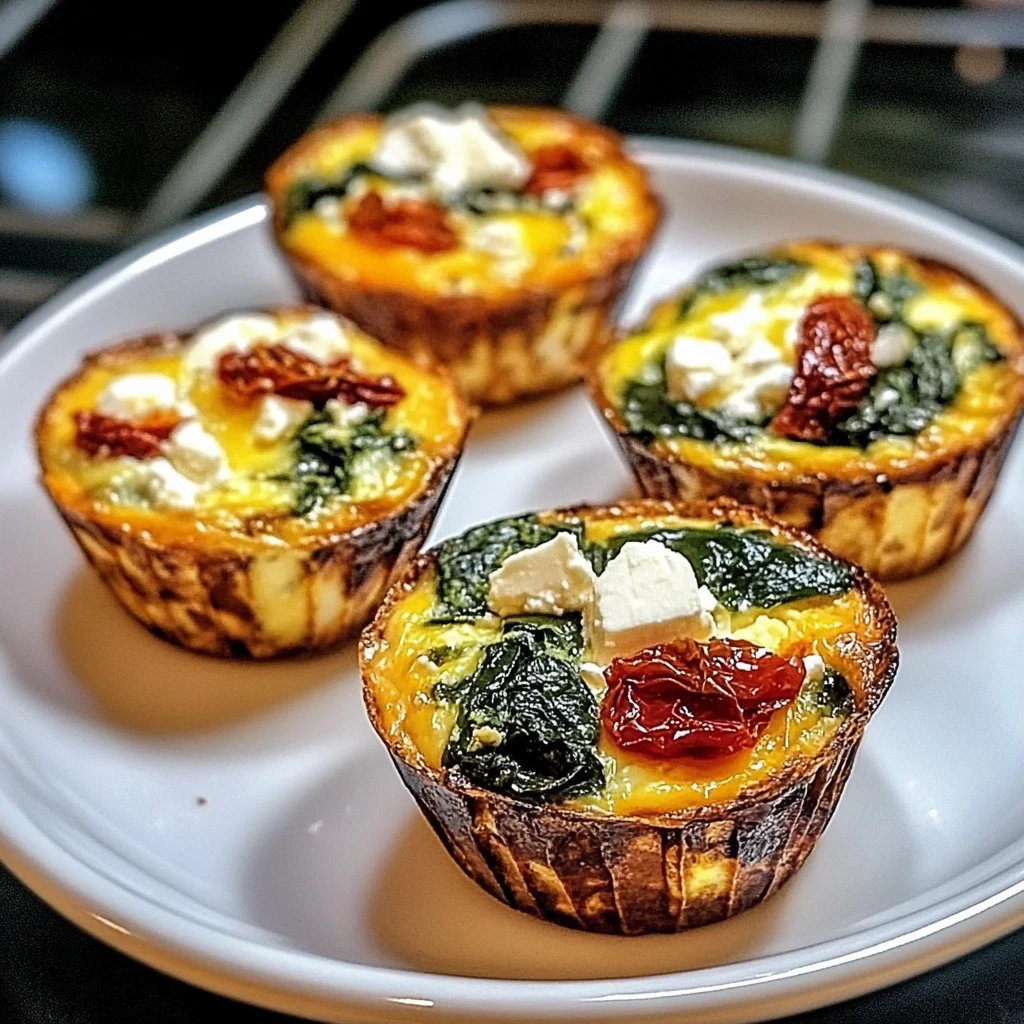 Spinach Feta and Sun-Dried Tomato Egg Muffins 4 Servings Awesome Delicious