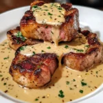 Bacon Pork Chops with Dijon Cream Sauce: 4 Servings, Easy, Delicious