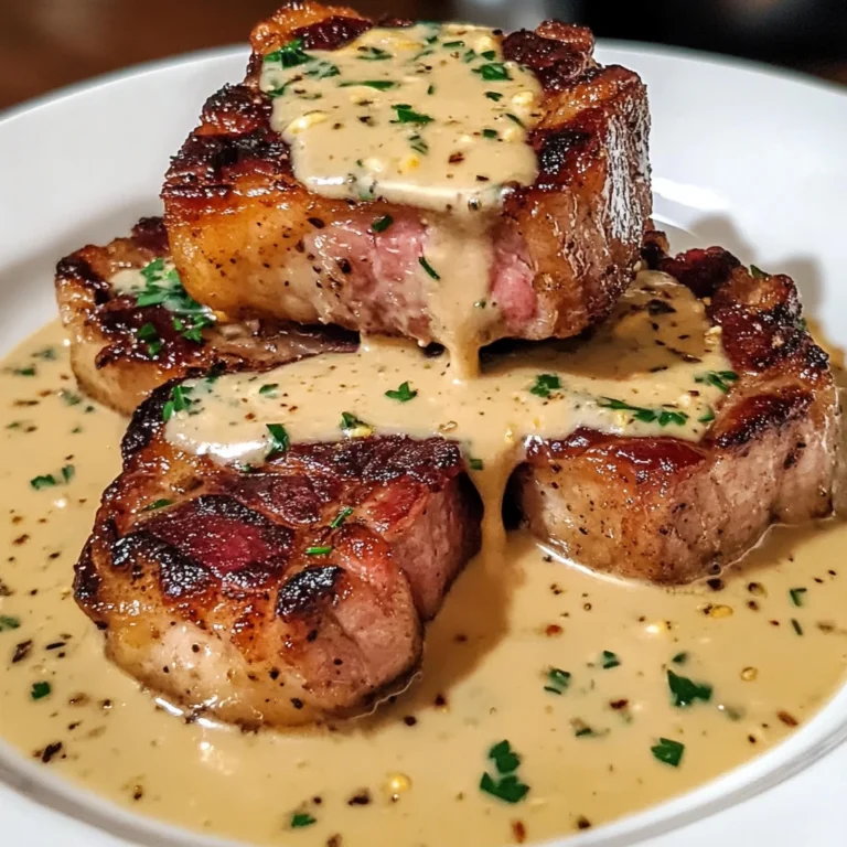 Bacon Pork Chops with Dijon Cream Sauce: 4 Servings, Easy, Delicious