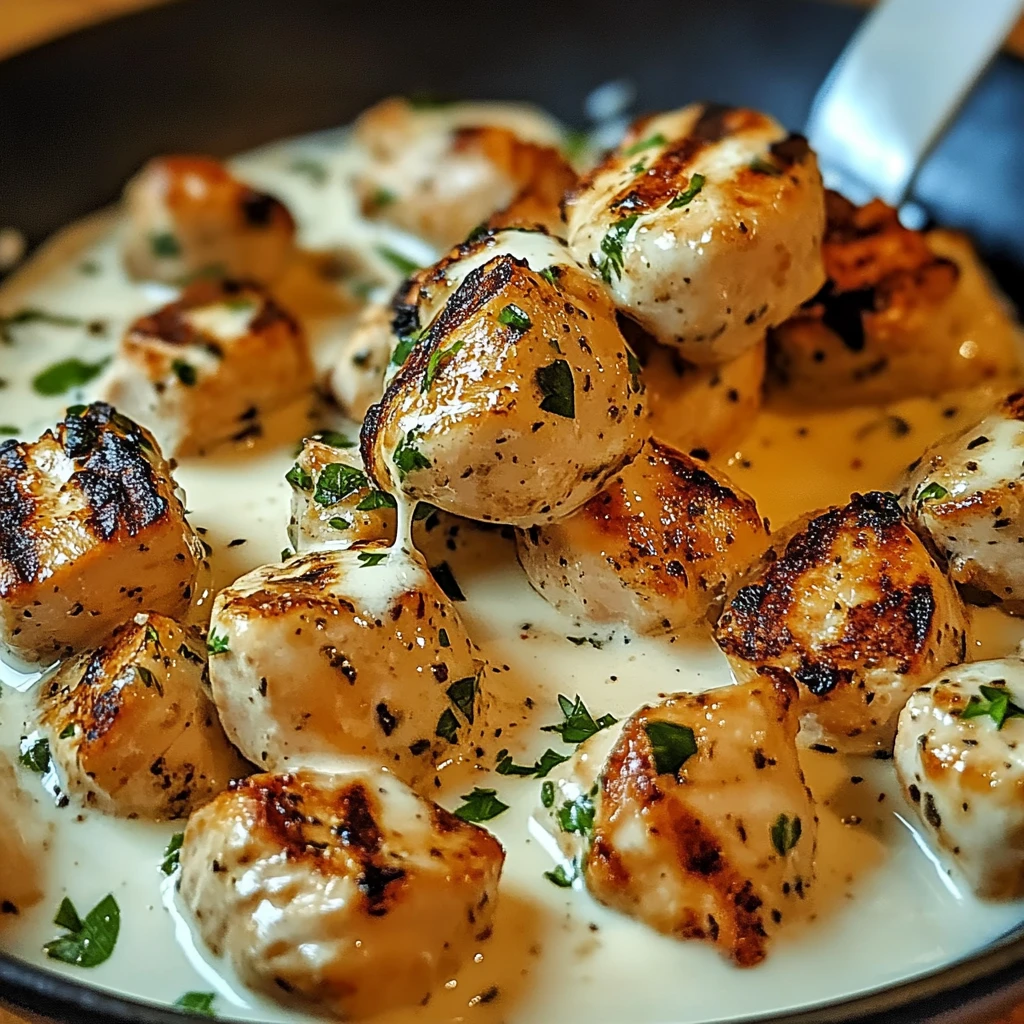 Creamy Garlic Sauce with Grilled Chicken Bites - 3 Steps Easy Delicious