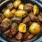 Slow Cooker Garlic Butter Beef Bites & Potatoes 6 Steps Easy Delicious