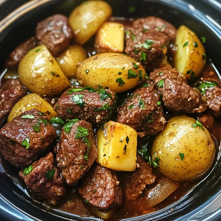 Slow Cooker Garlic Butter Beef Bites & Potatoes 6 Steps Easy Delicious
