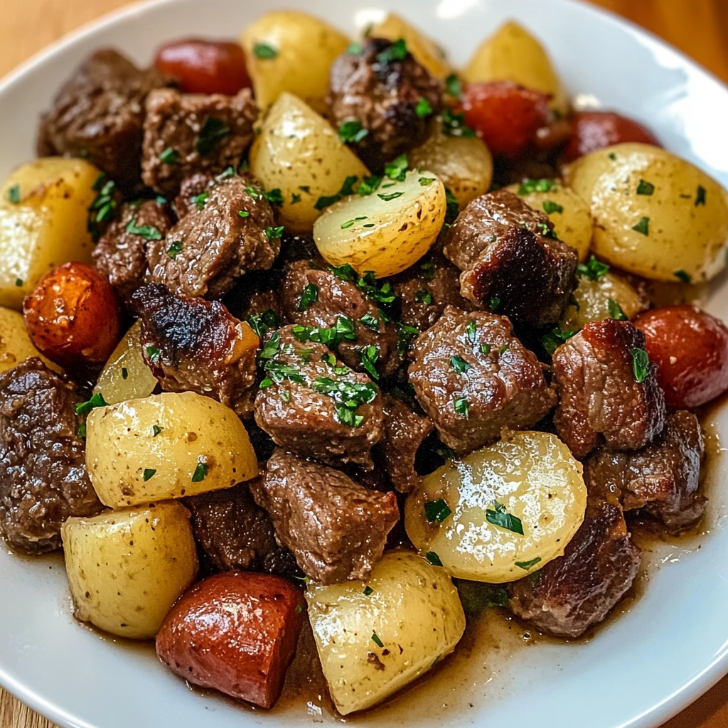 Slow Cooker Garlic Butter Beef Bites and Potatoes - 6 Steps
