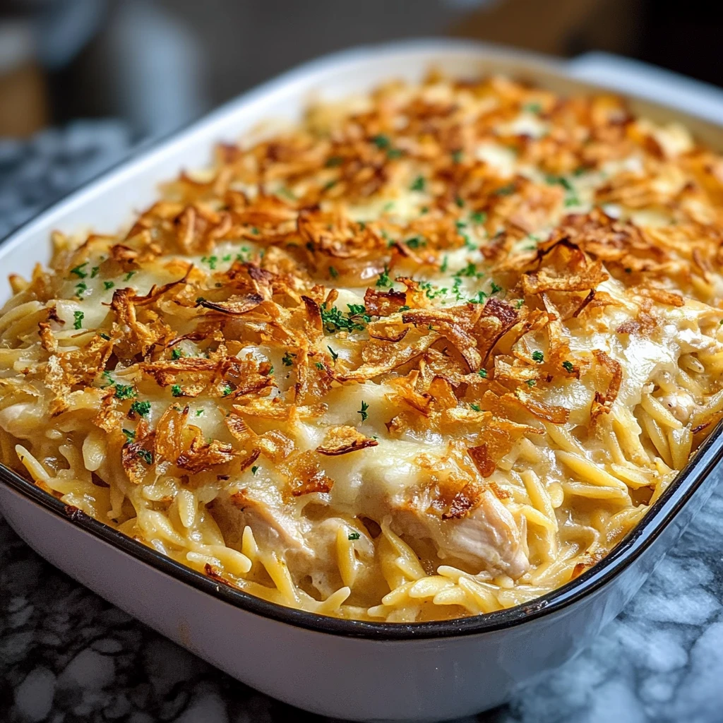 French Onion Chicken Orzo Casserole 30 Minutes Easy Delicious