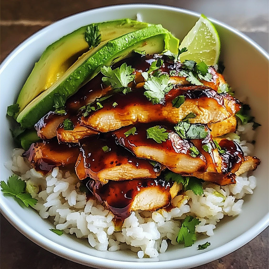 Glazed Honey Lime Chicken with Avocado and Rice Stack Dinner Bowl - 4 Servings Easy Delicious