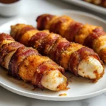 Air Fryer Crispy Bacon Wrapped Chicken Tenders 10 Minutes Awesome Delicious