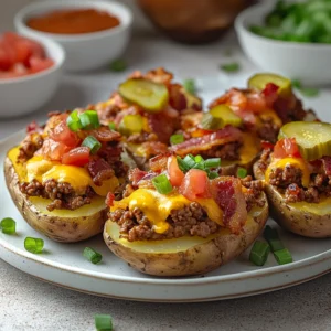 Bacon Cheeseburger Stuffed Potato Skins 4 Servings Ultimate Delicious