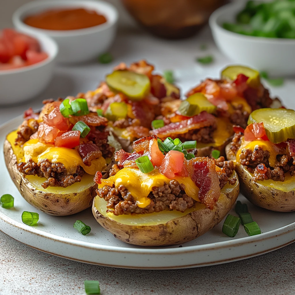 Bacon Cheeseburger Stuffed Potato Skins 4 Servings Ultimate Delicious