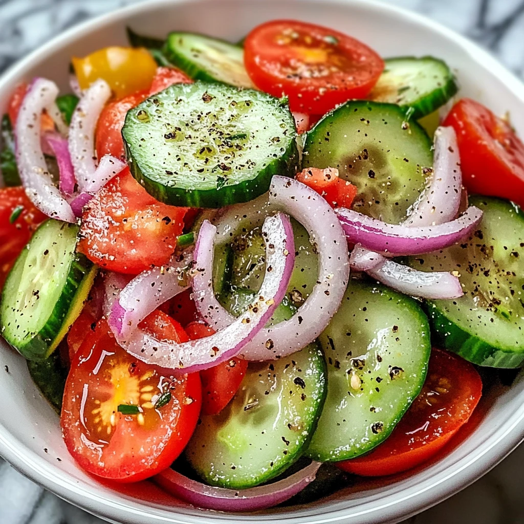 Fresh Tangy Marinated Cucumber Onion and Tomato Salad 4 Servings Easy Delicious