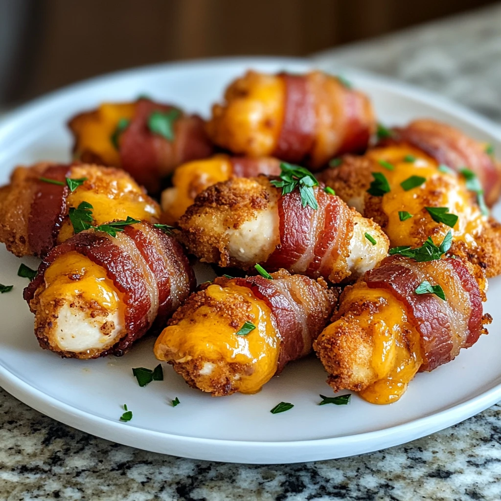 Air Fryer Crispy Bacon-Wrapped Cheddar Chicken Bites 12 Minutes Ultimate Delicious