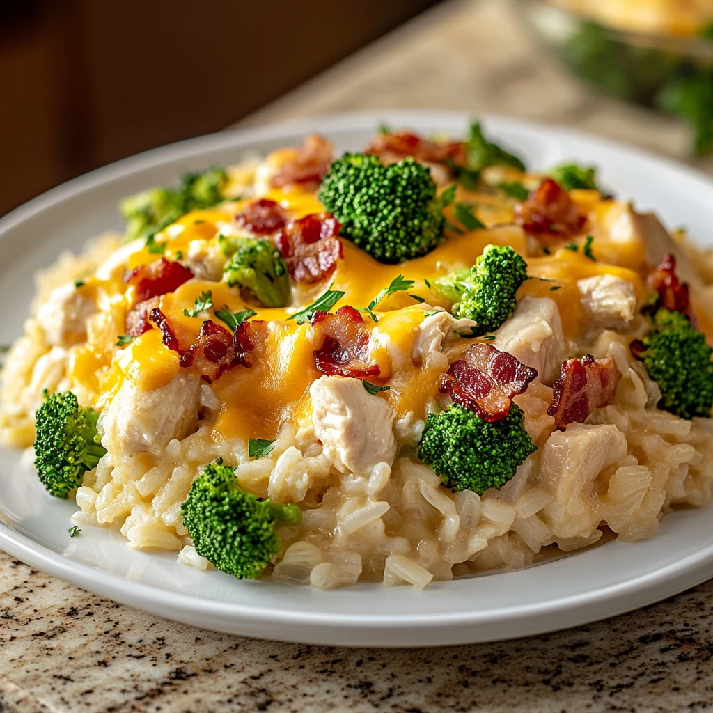 Family Dinner Loaded Bacon Cheddar Chicken Rice Bake 30 Minutes Easy Delicious